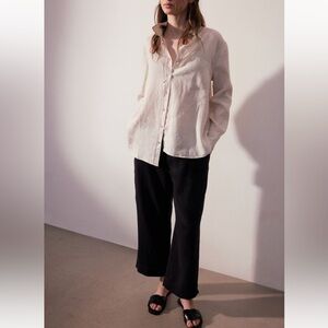 H&M Wide Leg Linen Blend Ankle Length Pants Size M NWT